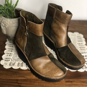 Fly London Two Tone Suede Leather Boots Brown Y2K